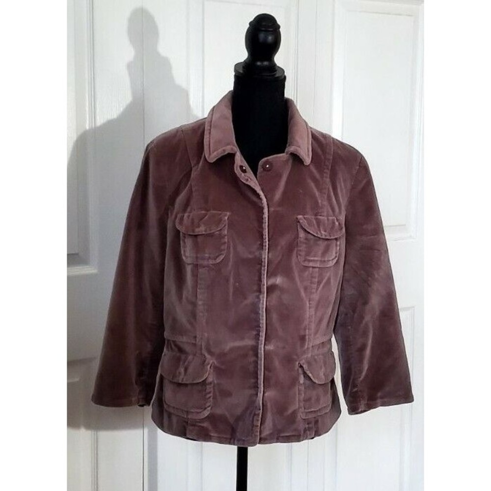 SIGRID OLSEN Women’s Size 10 Brown Velvet Blazer Lined 3/4 Sleeve Jacket Coat